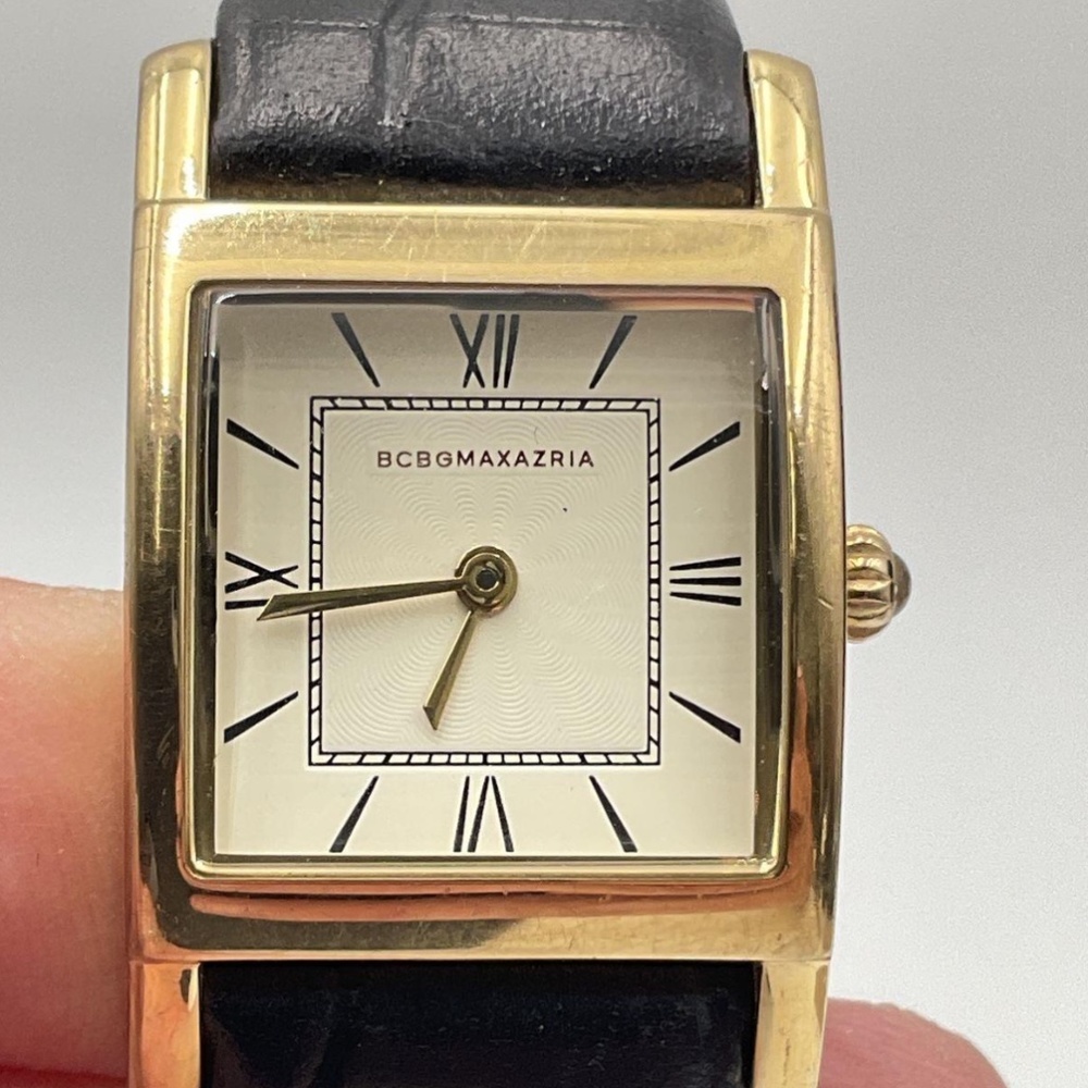 BCBGMAXAZRIA Stainless Steel Back Genuine Leather Band Watch